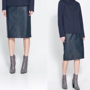 ZARA Faux Leather Dark Navy Pencil Skirt